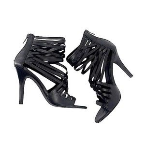 Ash Hot Black Leather Strappy Cage Zip Up High Heels Size 8